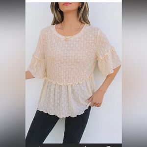 Elegant Cream Ruffle Women's Top XL
